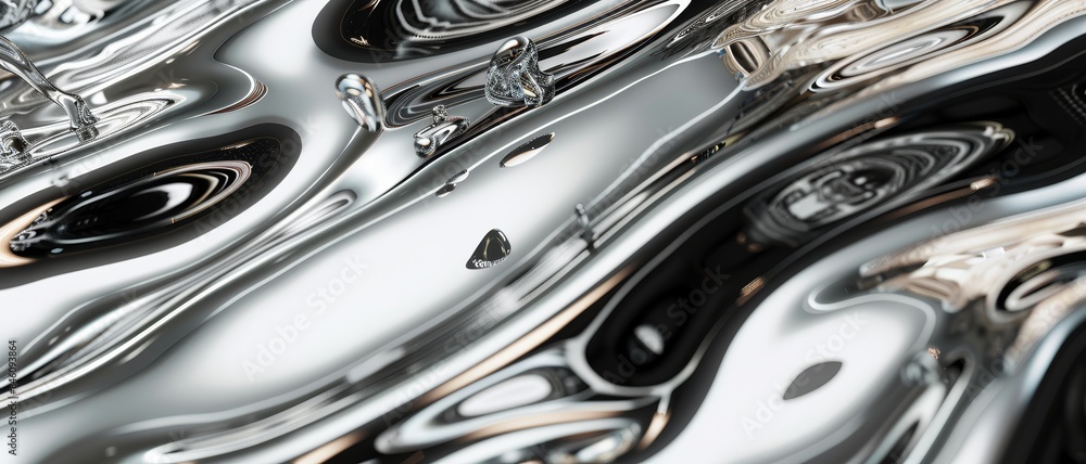 Abstract close-up of reflective metal waves creating a mesmerizing pattern with intricate light reflections. Abstract close-up of reflective metal waves creating a mesmerizing pattern with intricate light reflections.