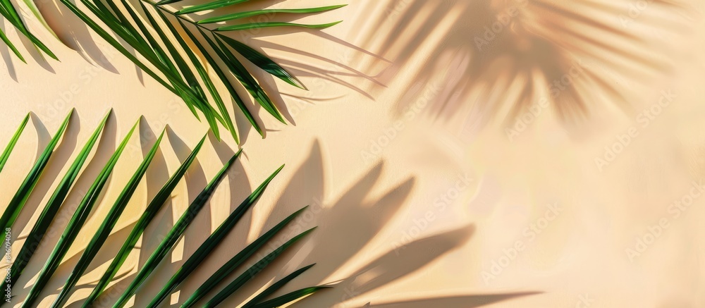 custom made wallpaper toronto digitalMinimal summer concept with palm tree leaves and shadows cast by sunlight on a pastel beige background.