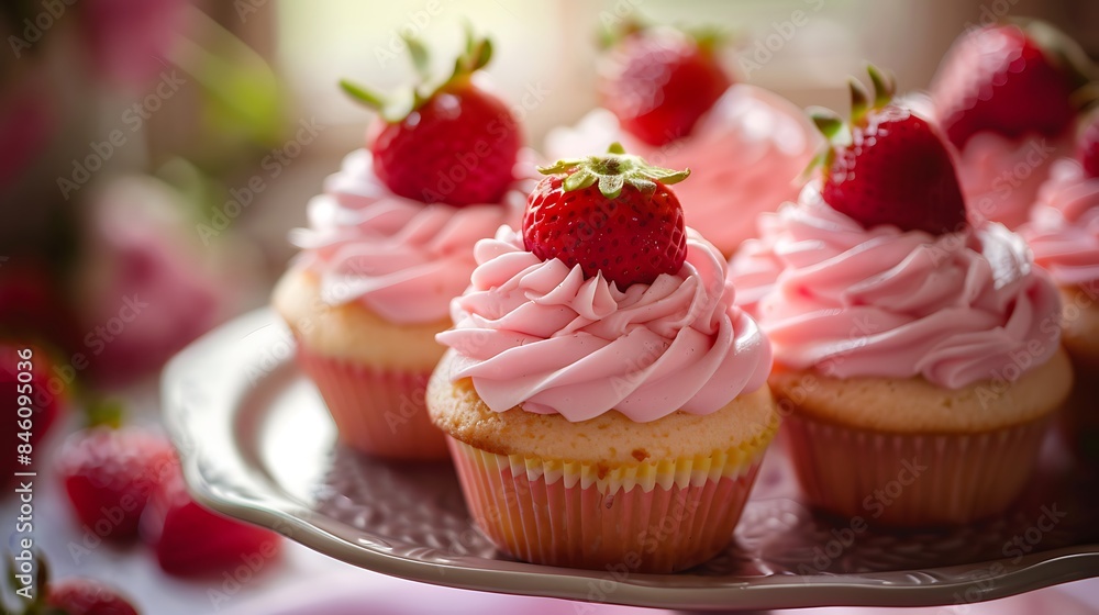 Strawberry cupcakes beautiful view Strawberry cupcakes beautiful view