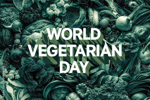 World Vegetarian Day Bold Accent Typography on a Monochrome Green Vegetable Pattern