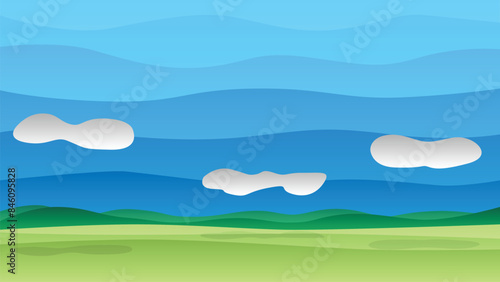 Nature background of vector or illustration. Gradient curve of the mountain grassland landscape under the blue sky. For support presentation.