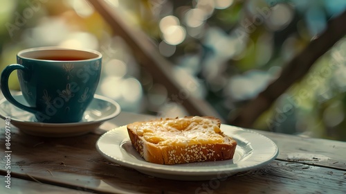 cheese toast with cup on tea