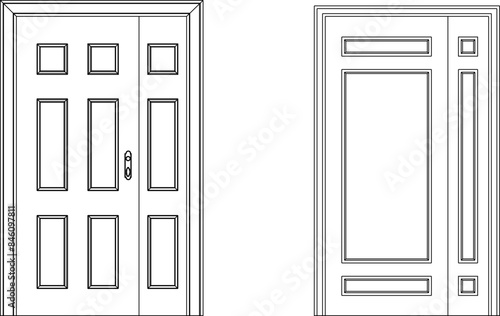 Sketch vector illustration drawing design detail of old classic vintage ethnic European traditional door