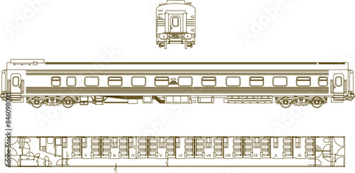 Silhouette sketch vector illustration design drawing detail of traditional vintage classic old locomotive train