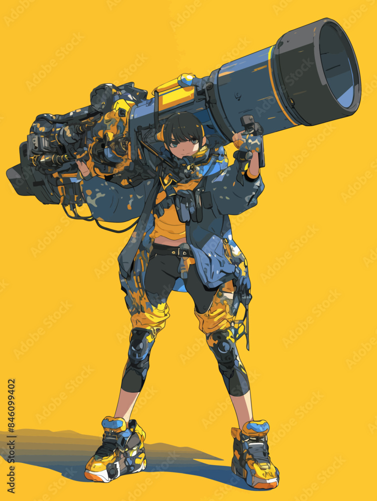Stylish Futuristic Anime Girl Hold Modern Bazooka Stylish Futuristic Anime Girl Hold Modern Bazooka