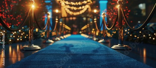 Red Carpet Entrance with Golden Stanchions and Lights photo