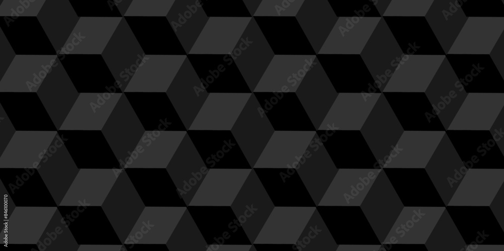 Obraz premium Vector of cube geometric pattern grid backdrop triangle background. Abstract cube geometric tile and mosaic wall or grid backdrop hexagon technology. black or gray geometric block cube structure.