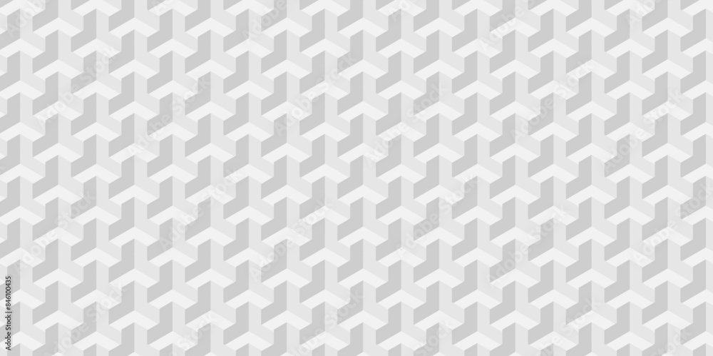 Naklejka premium Background of cube geometric pattern grid backdrop triangle background. Abstract cube geometric tile and mosaic wall or grid backdrop hexagon technology. white and gray geometric block cube structure.