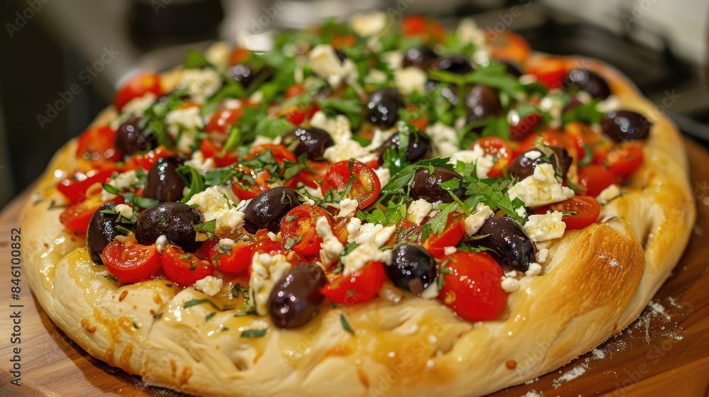 Healthy Recipe Focaccia topped with fresh tomatoes kalamata olives feta cheese and herbs Healthy Recipe Focaccia topped with fresh tomatoes kalamata olives feta cheese and herbs