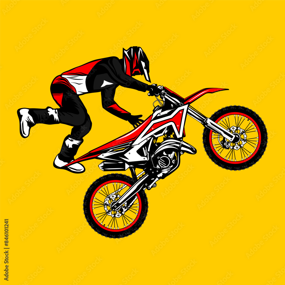 Fototapeta premium motocross freestyle rider jumps side view vector illustration