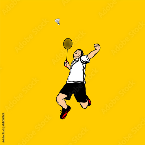 man doing badminton smash front view vector illustration