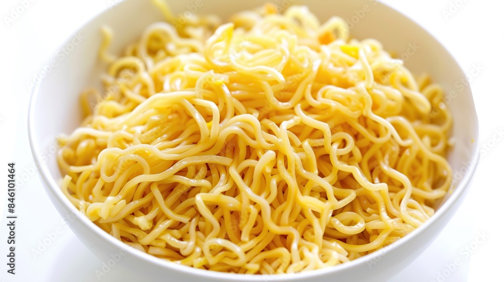 Egg Noodles in Bowl isolated on White Background. Generative Ai Egg Noodles in Bowl isolated on White Background. Generative Ai