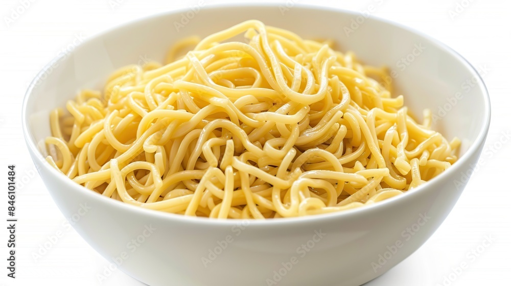 Egg Noodles in Bowl isolated on White Background. Generative Ai Egg Noodles in Bowl isolated on White Background. Generative Ai