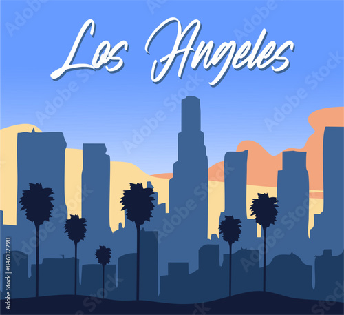 los angeles city silhouette with beautiful sky