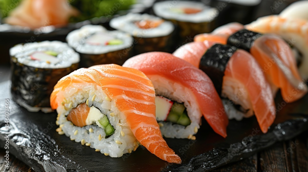 fresh and tasty traditional Japanese sushi . Generative Ai fresh and tasty traditional Japanese sushi . Generative Ai