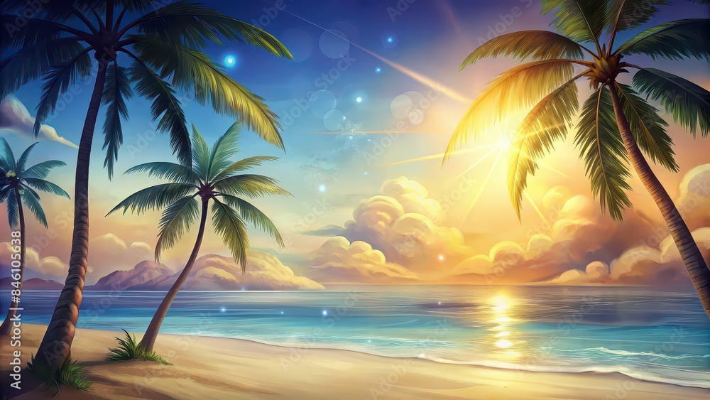 Generative of Caribbean palm trees at a sunny beach with copy space for holiday concept , tropical, beach, sunny, vacation, palm trees, sea, sand, relaxation, paradise, travel, nature Generative of Caribbean palm trees at a sunny beach with copy space for holiday concept , tropical, beach, sunny, vacation, palm trees, sea, sand, relaxation, paradise, travel, nature