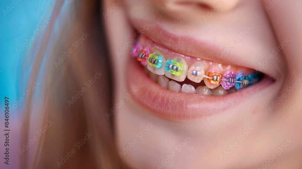 smile of a teenage girl with bright multicolored braces generative ai smile of a teenage girl with bright multicolored braces generative ai