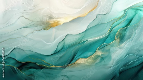 Wallpaper Mural Abstract waves in teal and gold, fluid and organic shapes, serene and calming, wideangle view, high contrast, detailed textures Torontodigital.ca