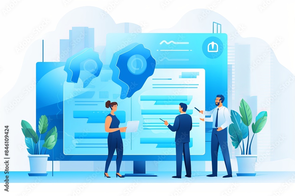 clean vector illustration of a team presenting clean vector illustration of a team presenting