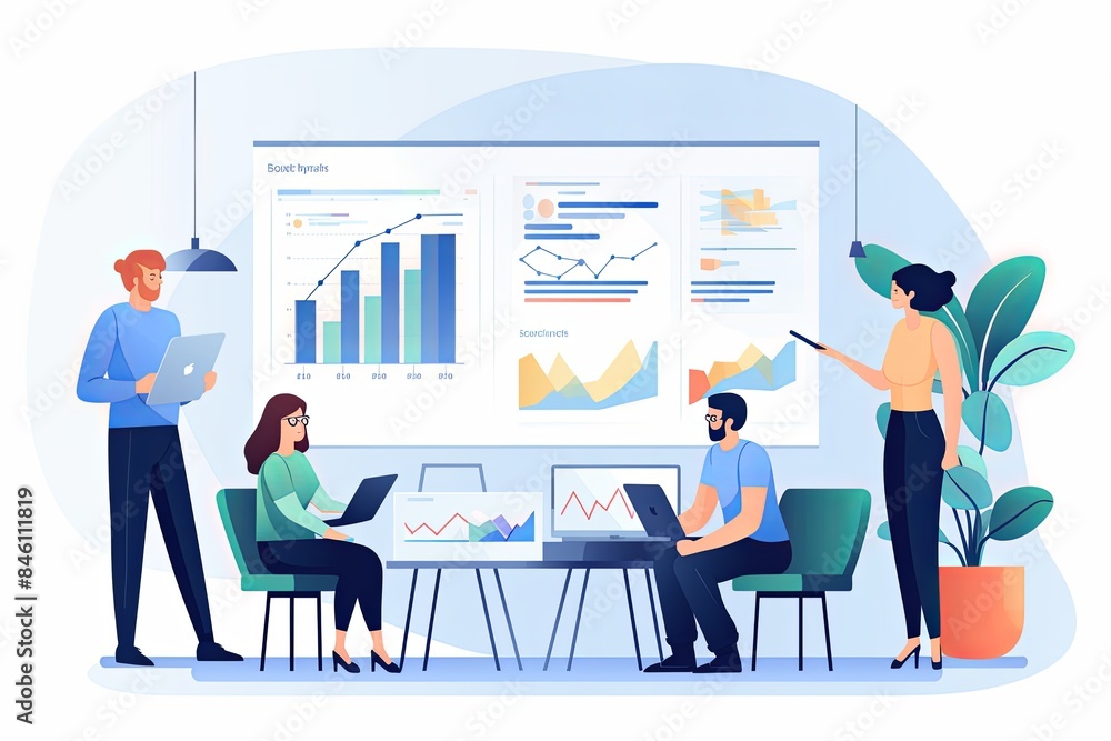 clean vector illustration of a team presenting clean vector illustration of a team presenting
