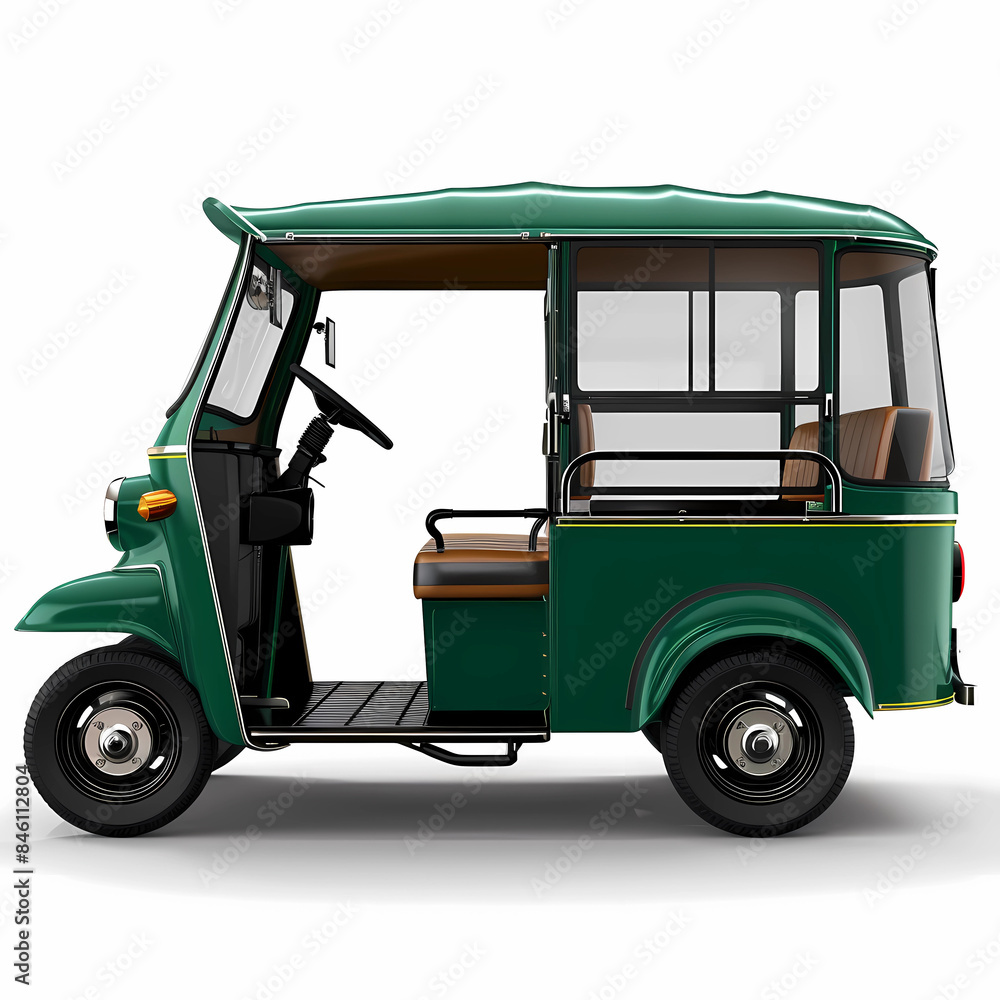 Fototapeta premium Explore Again the Isolated Emerald Tuk-Tuk from Side Left Corner - Final Edition