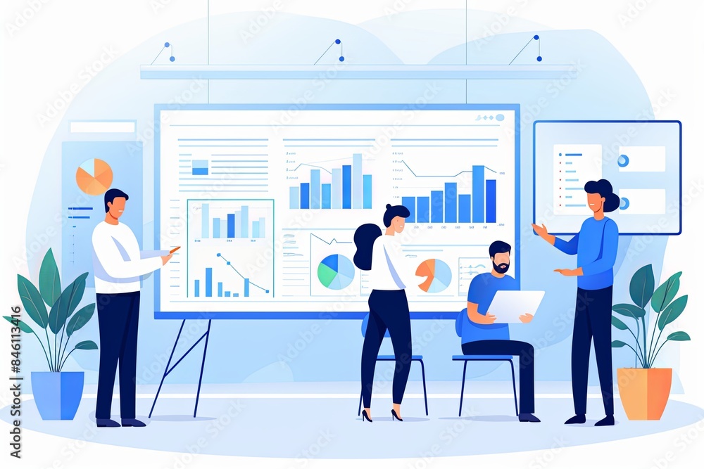 clean vector illustration of a team presenting clean vector illustration of a team presenting