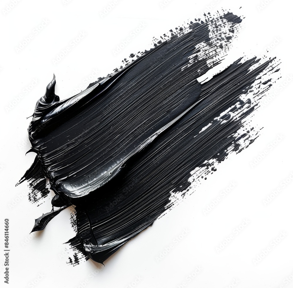 A black stroke of oil paint on a white background. A black stroke of oil paint on a white background.