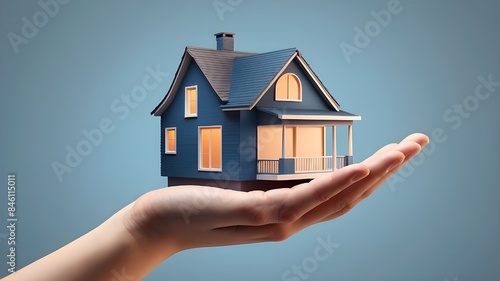 3D symbol for a smart house in a one hand of woman for advertisements,A futuristic 3D symbol of a smart house, held delicately in the palm of a woman's hand, beckoning viewers to step into the future