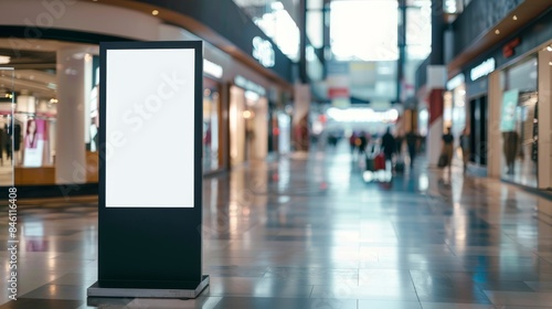 Wallpaper Mural Black digital advertising stand with a blank white screen in the mall, a mockup of a vertical billboard for text and logo on a blurred background of an interior shopping center or airport entrance Torontodigital.ca