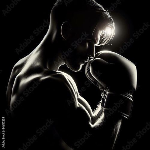 Conceito de boxe com iluminação dramática.  photo