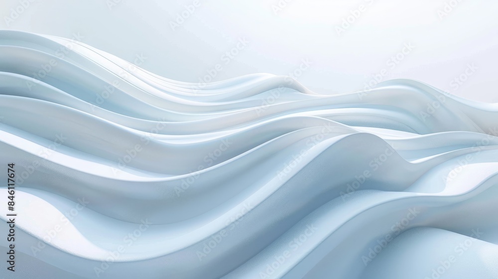 Fototapeta premium Abstract composition featuring flowing white wave surfaces on a clear background, evoking a sense of tranquility and elegance.