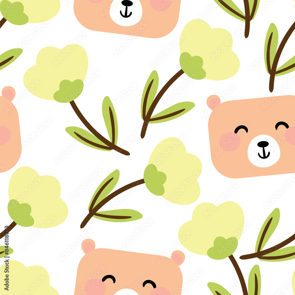 Fototapeta premium Seamless pattern with cute cartoon bear for fabric print, textile, gift wrapping paper. children's colorful vector, flat style