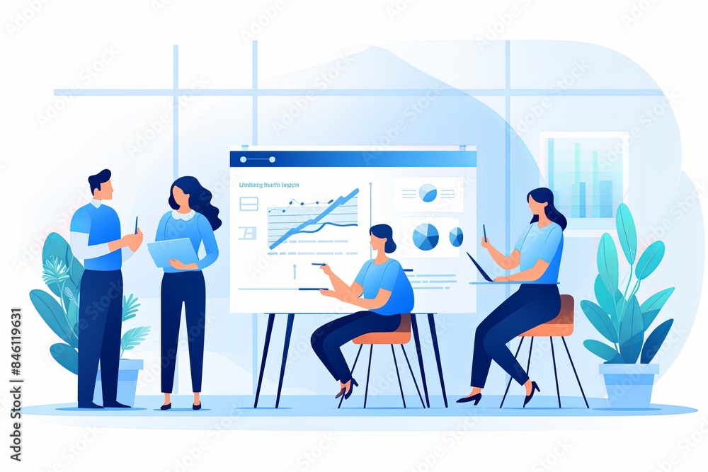 clean vector illustration of a team presenting clean vector illustration of a team presenting