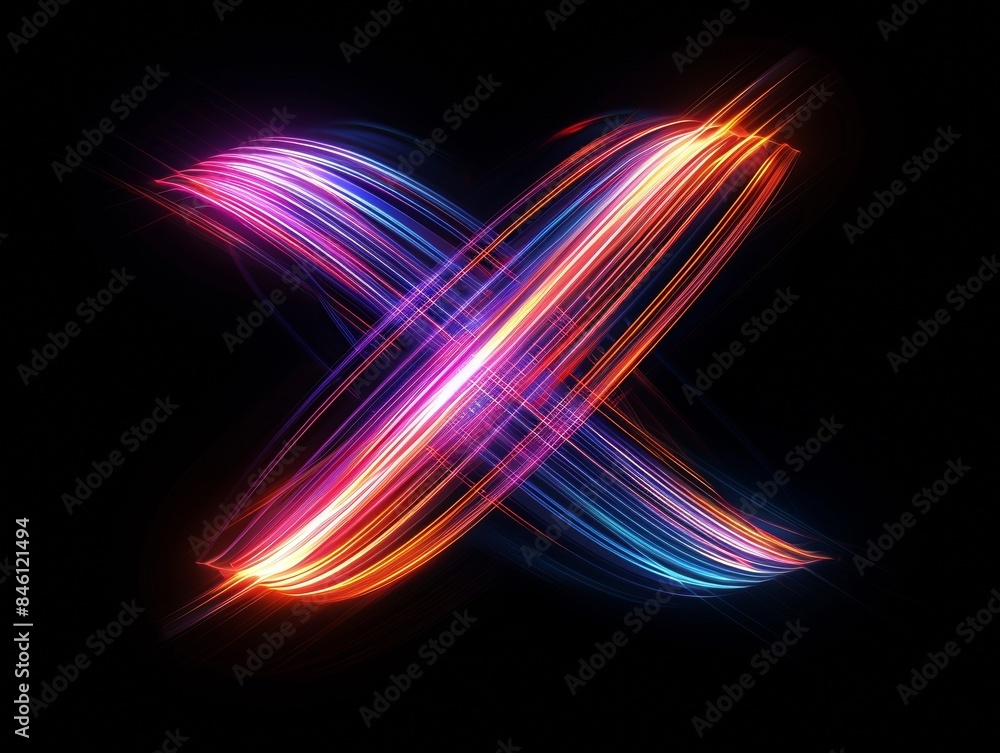 A black background with a colorful x made of crossed colorful fiber optic cables and light. A black background with a colorful x made of crossed colorful fiber optic cables and light.