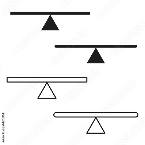 Seesaw icons set. Balance symbols. Black vector illustration. Simple design.