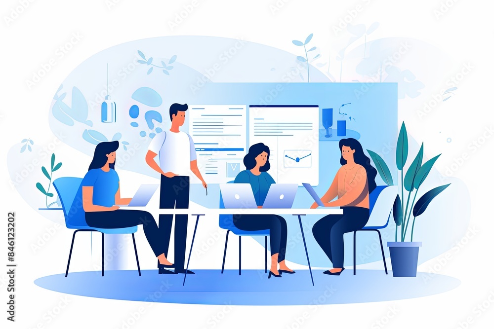 clean vector illustration of a team presenting clean vector illustration of a team presenting