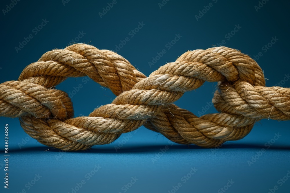 Twisted rope in infinity shape on blue background Twisted rope in infinity shape on blue background