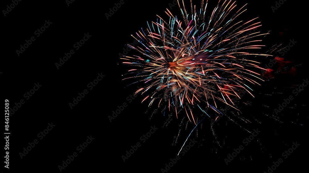 Obraz premium Vibrant fireworks display lighting up the night sky with colorful bursts and trails, creating a spectacular and festive celebration scene.