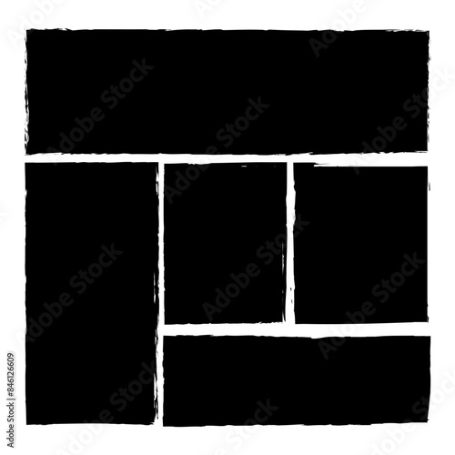 Grunge rectangles vector. Black rough edges. Abstract brush stroke shapes. Artistic frame design.