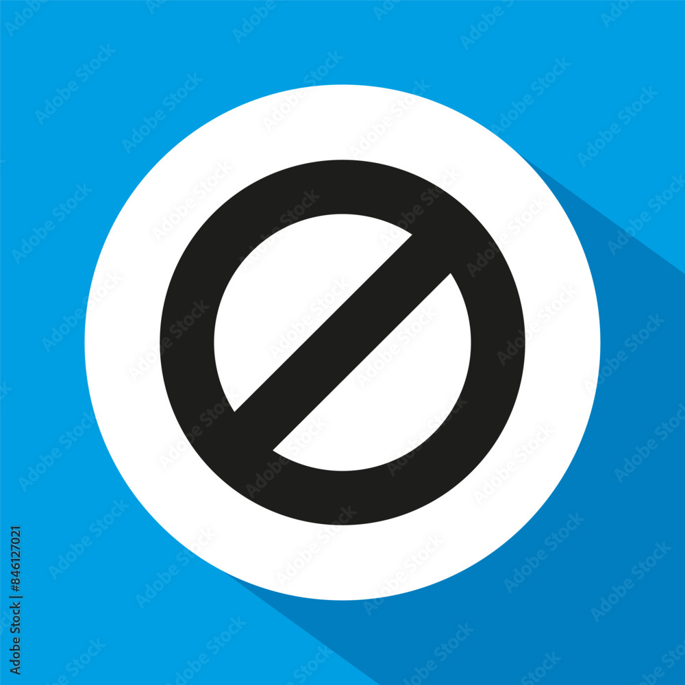 Prohibition icon vector. Black no entry symbol. White circle background. Blue backdrop shadow. Prohibition icon vector. Black no entry symbol. White circle background. Blue backdrop shadow.