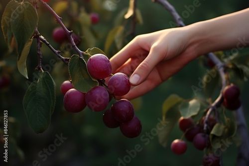 Hand picking ripe Plum from Plum orchard