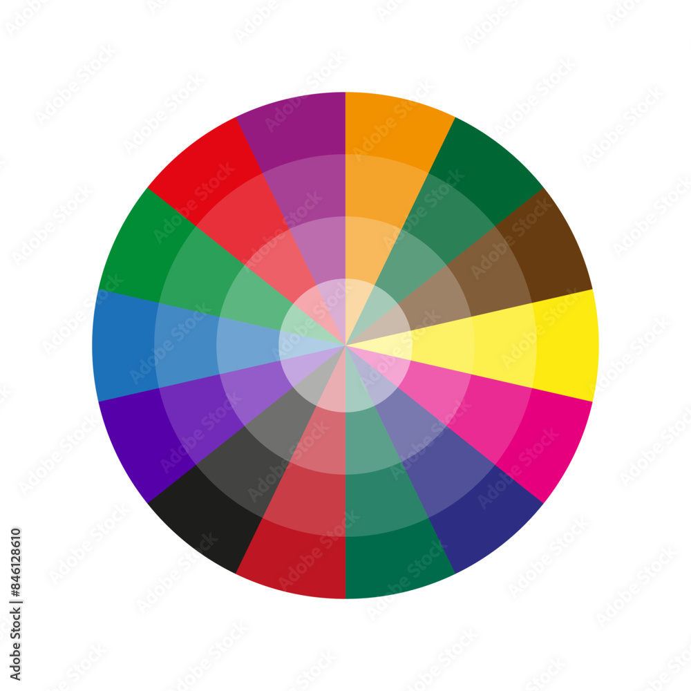 Fototapeta premium Color wheel vector. Spectrum circle illustration. Vibrant rainbow palette. Graphic design element.