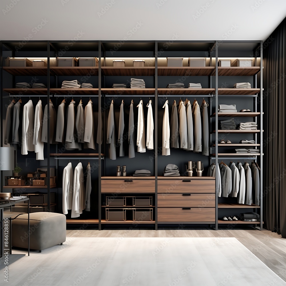 Wardrobe with black and brown furniture, Computer digital drawing. Wardrobe with black and brown furniture, Computer digital drawing.