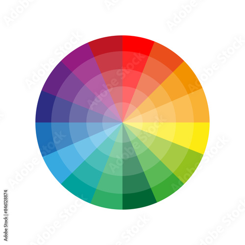 Color wheel chart. Multicolored gradient hues. Circular spectrum vector. Abstract geometric design.