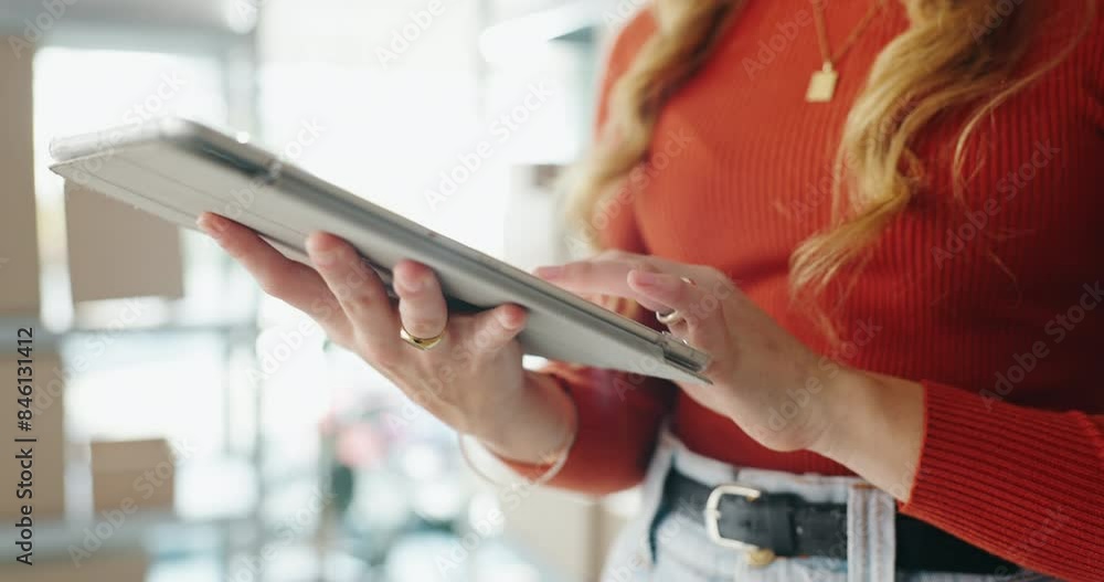 Delivery, supply chain and hands of person on tablet for shipping, distribution and courier service. Ecommerce, business and worker on digital technology for online shopping, logistics and order Delivery, supply chain and hands of person on tablet for shipping, distribution and courier service. Ecommerce, business and worker on digital technology for online shopping, logistics and order