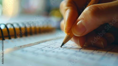 Wallpaper Mural hand with pencil writing on calendar page close-up generative ai Torontodigital.ca