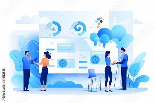 clean vector illustration of a team presenting