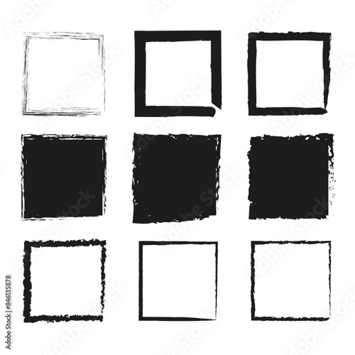 Grunge square icons. Hand drawn vector. Abstract black shapes. Rough border design.