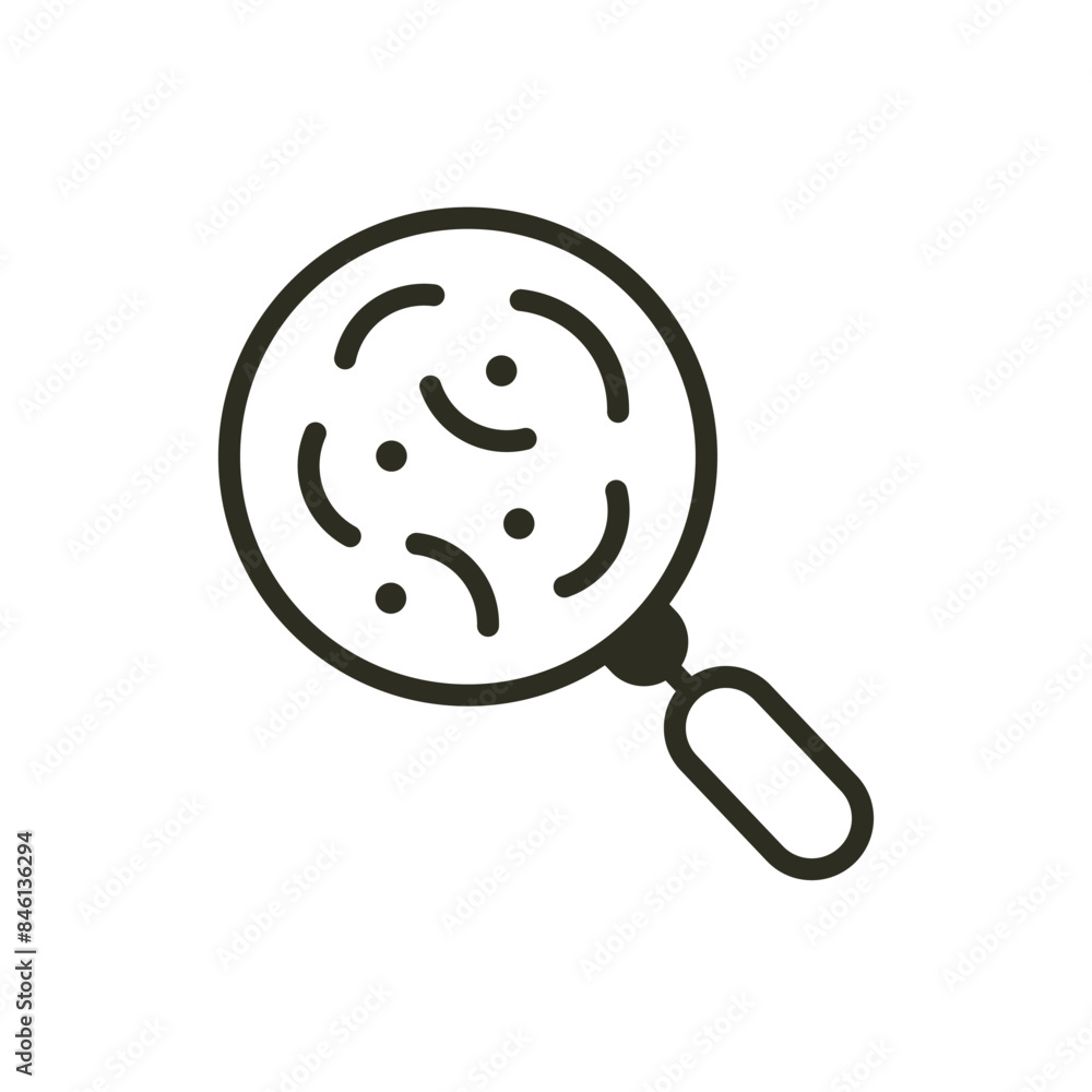Bacterial microorganisms checking under magnifier loupe outline icon. Find microbes vector icon. Contaminated object illustration image Bacterial microorganisms checking under magnifier loupe outline icon. Find microbes vector icon. Contaminated object illustration image