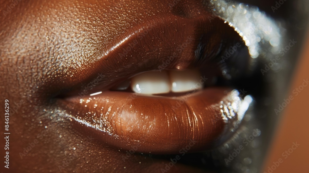 Obraz premium lips and lip gloss on a black woman